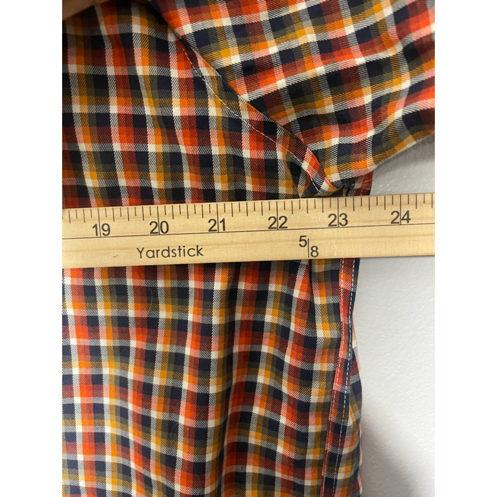 Men's L.L.Bean Plaid Button Down Shirt L Tall Orange Navy Short sleeve Cotton - Picture 4 of 8